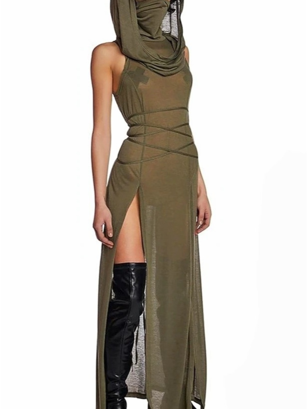 Dolls Kill Hooded Slit Maxi Dress in Green Like New size medium Halloween